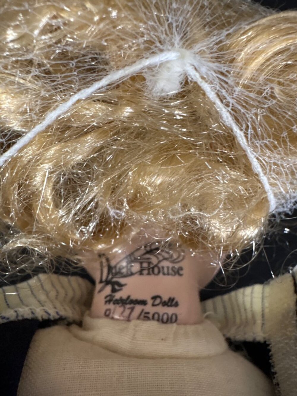 Duck House Porcelain Doll Vintage Blonde Curls Blue Velvet Lace Dress Blue Eyes - Picture 14 of 16